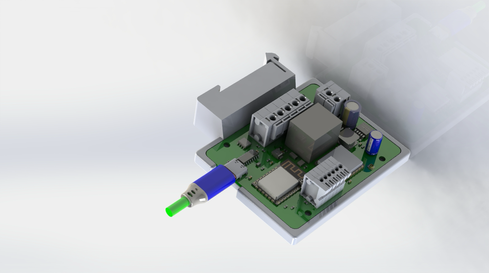 LRS board installed on its 3D-printable DIN mounting bracket